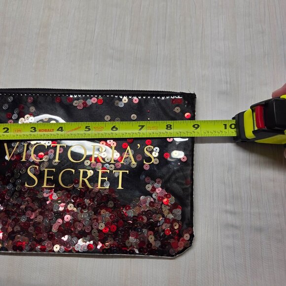 Victoria's Secret Limited Edition Black Sequin Wristlet Cosmetic Makeup Bag 9"x6 - Picture 5 of 7
